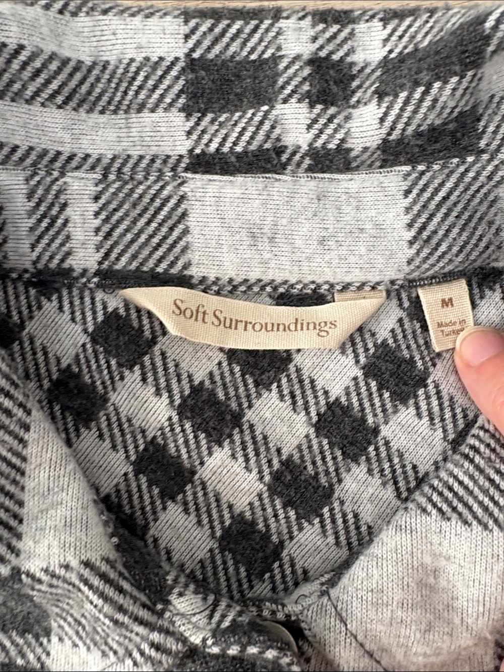 Soft Surroundings Paramour Plaid Grey Long Sleeve Tunic Button Down Top - Picture 3 of 8